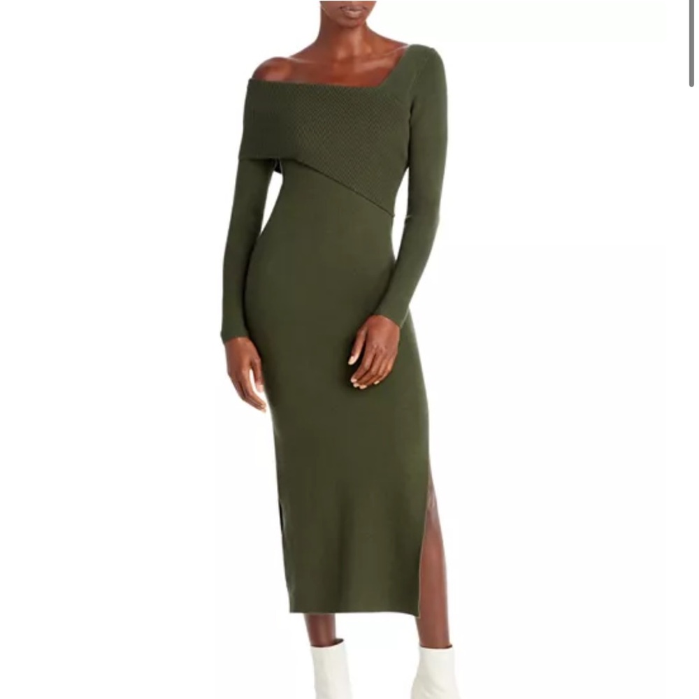 LINE & DOT Sylvie Asymmetrical Green Sweater Dress